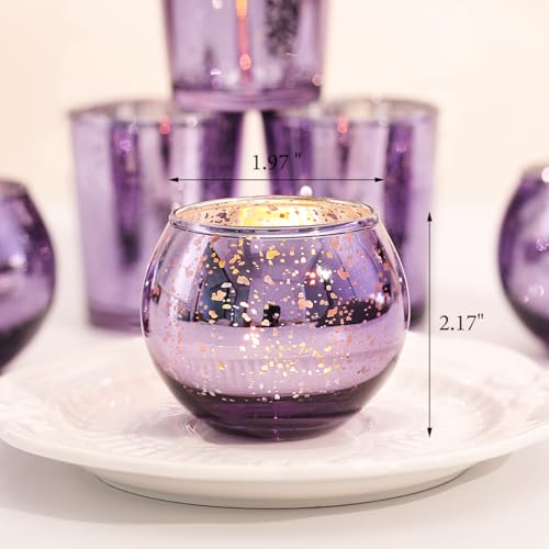 LETINE Purple Mercury Glass Votive Candle Holders - Set of 36 | Elegant Gold Tealight Candle Holders for Table Centerpieces, Spring Summer Weddings, Rehearsal Dinners, Valentine's Day Decorations - color: Purple