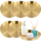 6 PCS Gold Tray Serving Platter, 9.8 Inches Round Gold Decorative Trays, Stainless Steel Coffee Table Tray, Vanity Jewelry Makeup Organizer, Countertop Tray for Bathrooms, Cafes, Restaurants
