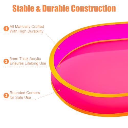 Acrylic Decorative Vanity Tray Perfume Jewelry Trinket Tray for Bathroom Counter Soap Toilet Tank Sink Small Candle Catch All Organizer, 12.6x6.3 Inches, Neon Pink - color: Neon Pink