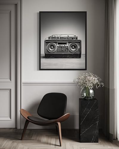 Boombox Art Music Poster - Musical Instrumental Wall Art Print - Black and White - Photography Musical Art - Bedroom or Office Living Room Decor 137 (Boombox, 18 x 24 inches, Unframed) - color: Boombox, size: 24"L x 18"W