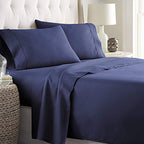 Italian 1500 Thread Count Heavy Soft Egyptian Cotton Sheet Set DEEP Pocket, Queen, Navy Blue Solid, Premium Italian Finish (Features : Fully Elastic Fitted Sheet Fits 7-9" Pocket) - color: Navy Blue ( Solid ), size: Queen Size (Fits 7-9 in Pockets)