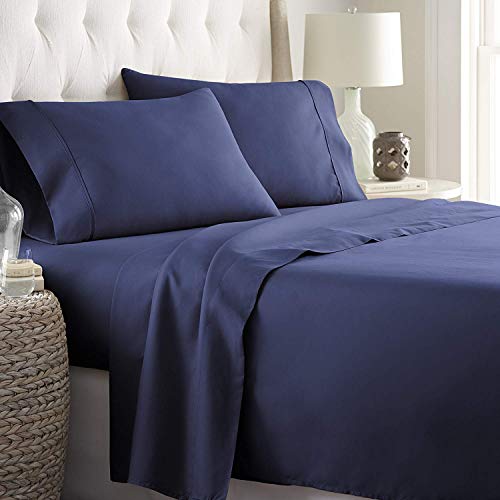 Italian 1500 Thread Count Heavy Soft Egyptian Cotton Sheet Set DEEP Pocket, Queen, Navy Blue Solid, Premium Italian Finish (Features : Fully Elastic Fitted Sheet Fits 7-9" Pocket) - color: Navy Blue ( Solid ), size: Queen Size (Fits 7-9 in Pockets)
