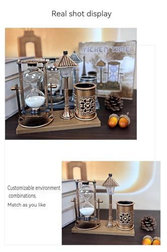 Vintage Style Desk Organizer Set with Hourglass Timer, Decorative Pen Holder, Bronze Finish, pen organizer for desk, vintage office decor, sand timers, desk organizer pen holder