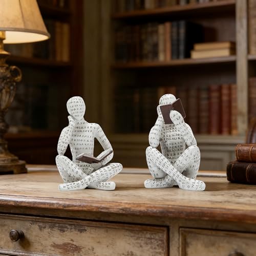 Bookshelf Decor Pulp Reading Thinker Sculpture, Abstract Art Statue Ornaments, Set of 2 Modern Aesthetic Figurine Home Decor Accents for Office Living Room Bedroom Shelf Coffee Table Desk - color: White