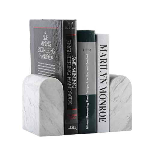 Koville Greek Natural Marble Bookends for Shelves, Book Ends for Heavy Books, 13LBS Ultra Heavy Duty Book Holders, Triumphal Arch Bookends Office Bookshelf Decor for CDs/Video Games(Volakas) - color: White Marble-volakas, size: 13lb