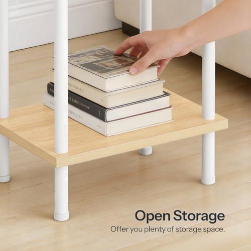 HOOBRO End Table, Small Side Table, Nightstand with 2-Layer Storage Shelves, Sofa Table for Small Spaces, Living Room, Bedroom, Stable Frame, Easy Assembly, Natural and White WN09BZ01 - color: Natural + White