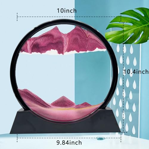 AzureLeap Moving Sand Art Liquid Motion, 3D Deep Sea Sandscape Color Quicksand Decor, Round Glass Moving Sand Art Picture Relaxing Desktop Home Office Work Decor (12 inch-Pink) - color: Pink, size: 12 Inch