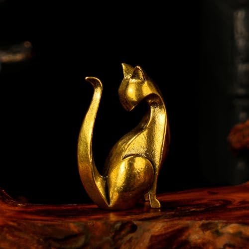 CHOVY 100% Solid Brass Cat Statue - Handmade Retro Desk Decor, Elegant Collectible Figurine for Home Office Shelf, Unique Vintage Gift for Men & Women, Steampunk Sculpture Ornament - color: Art Cat B