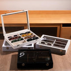 Frebeauty Sunglass Organizer,Velvet Glasses Organizer,8-Slot Sunglasses Tray with Clear Lid,Men's/Women's Sunglasses Box,Sunglass Case,13.3 x 9.6 x 2.2 Inches,Eyeglass/Eyewear Display Tray(Balck) - color: Black, style: With Lid