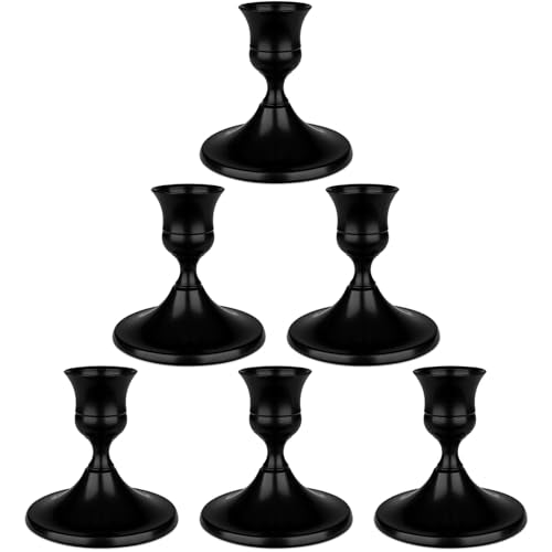 Black Candle Holder Taper Candle Holders, Set of 6 Candlestick Holders Decor for Home Decor, Metal Taper Candleholder for Fall Thanksgiving Halloween Christmas Table Fireplace Decor (6, Black) - color: Black