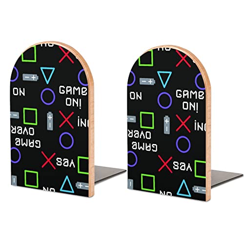 Sensaku Book Ends Cool Gamer Slogan Text Bookends (1 Pair) Heavy Duty Non-Slip Wood Decorative Home Office