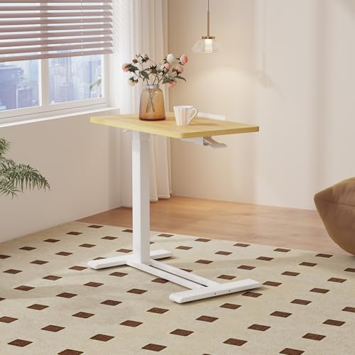 Medical Adjustable Overbed Bedside Table with Casters 90° Tilting Desktop Pneumatic Mobile Rolling Laptop Computer Standing Desk Cart with Tray, Hospital Table(31.5" W x 17.7" D, Maple) - color: Maple, size: 3218