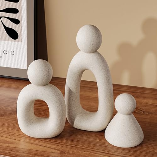 suruim Abstract Family of 3 Figurines Modern Sculptures Home Decorative Accents TV Stand Decor Bookshelf Knick Knacks Gifts for Shelves Entry Way Statues for Home Decor Living Room(White) - color: White