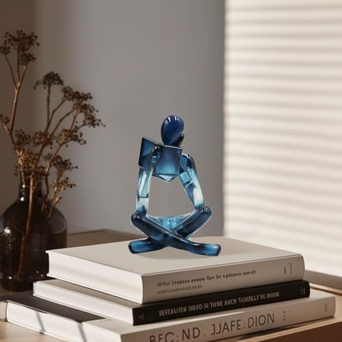 Reading Women Statue, Translucent Blue Resin Thinker Sculptures, Abstract Art Ornament, Modern Aesthetic Figurine Decoration for Home Living Room Bedroom Office Shelf Table Desk Bookshelf Decor - color: Blue, size: Right Hand