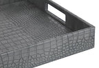 HofferRuffer Rectangle Serving Tray with Hole Handles for Coffee Table, Breakfast, Tea, Food, Butler - Countertop, Kitchen, Vanity Serve Tray, 16.2 x 12.2 x 2 inches, Faux Leather Tray (Dark Grey) - color: Dark Grey, size: 16.2" x 12.2" x 2"