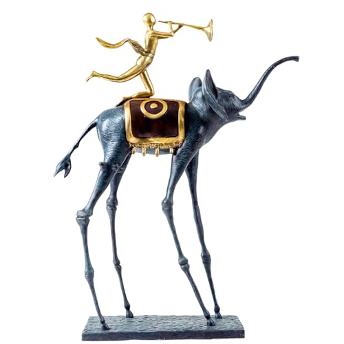 Blue Bronze Elephant Sculpture - 25.6” Tall Surrealist Artwork by Dali, Abstract Handmade Hot-Cast Bronze Statue - Art Collectibles Decorative and Gifts - color: Blue