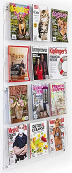 Displays2go Acrylic Brochure Rack, Wall-Mount, 4-Tiered, 12 to 24 Adjustable Pockets - Clear (2RP12CLR) - color: Clear, size: 12 Pockets