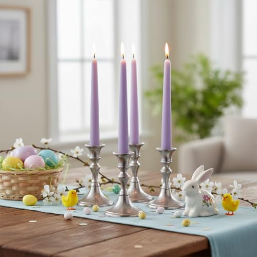 10 Inch Taper Candles Handmade Set of 4 – Lavender Scent Tapered Candles in Purple, Candlesticks Smokeless Candle Sticks for Wedding, Home Decor, and Dinner Table - color: Purple