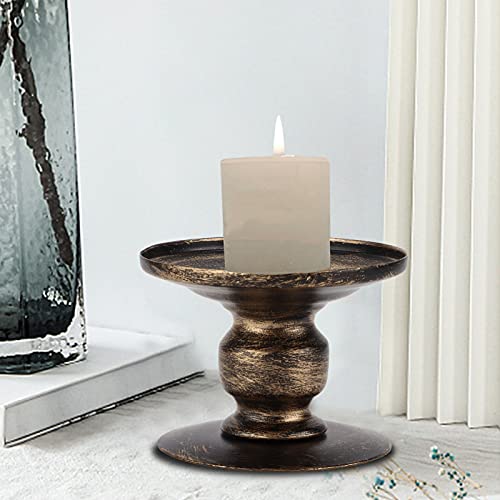 2 Pcs Vintage Pillar Candle Holders, Metal Candleholder Retro Pedestal Pillar Stands Candlestick Holders for Home Decor, Wedding Centerpieces, and Special Occasions
