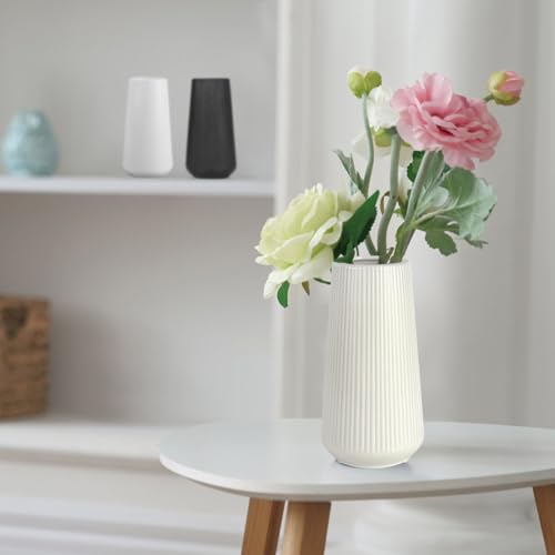 White Ceramic Vase for Flowers, Tall Home Decor Vase with Ribbed Texture, Vases for Centerpieces, Farmhouse Decor, Living Room, Decor Bedroom, Table, and Kitchen Shelf (XL White) - color: XL White