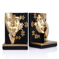 Gold Abstract Face Bookends Set,Modern Thinker Bookshelf Decorative Bookends,Cool Black Gold with Puzzle Design,for Shelves, Desk & Home Office Decor Accessories