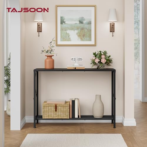 Tajsoon Industrial Console Table 41.8", 2 Tier Entryway Table with Storage Shelves, Narrow Sofa Table with Stable X-Frame, for Living Room, Hallway, Foyer, Office, Dark Grey - color: Dark Grey