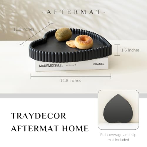 Coffee Table Tray, Home Decor Heart Shaped Tray, Concrete Black Coffee Table Decor Trays, Serving Decorative Trays for Dining Table