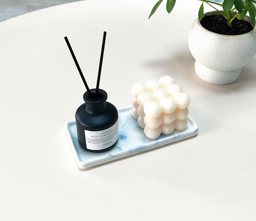 6.4" Porcelain Small Bathroom Tray, Ceramic Countertop and Vanity Tray for Cosmetics, Perfume, Jewelry, Candle - Kitchen Soap Tray for Kitchen Counter (Blue) - color: Blue, size: 6.4" x 3" x 0.5"