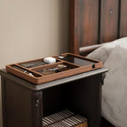 Shinpuru Wooden Valet Tray for Men, Nightstand Organizer with Leather Inlay, EDC Essentials Catchall Tray for Keys, Phone, Wallet, Watch, Earbuds - Bedside Desk Entryway Tray (Wood-Pen) - color: Brown-P