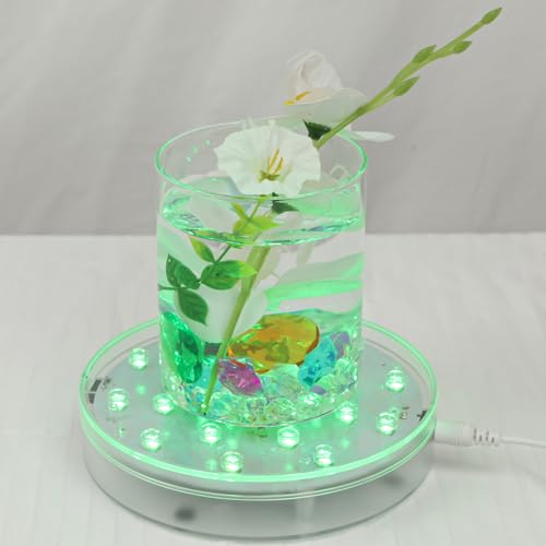 LARDUX Pack of 4 LED Lights Base with Remote - 6-inch Round Lights Display Stand for Effiel Tower Vase Crystal Glass Art LED Pedestal Base - Charging USB or Battery Powered - size: 6-inch led base with remote