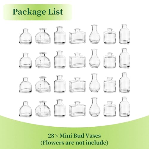 Hewory Mini Bud Vases for Centerpieces: 28pcs Small Glass Vase Bulk - Clear Tiny Vases for Wedding Baby Shower Birthday Party Events Table Decor