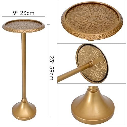 SwallowLiving Antique Gold Drink Table – Hammered Metal Side Table for Small Spaces – Round Pedestal End Stand for Living Room, Bedroom, Office & Apartment Corner – Weighted Base, 23 Inch Tall - color: Hammered Brass Gold
