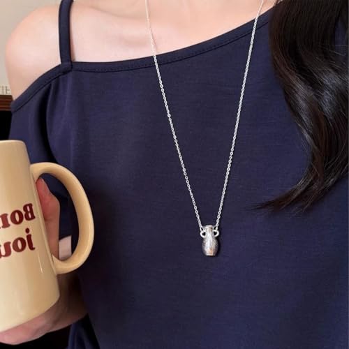 Flower Bouquet Necklace Flower Holder Necklace Pendant Creative Floral Vase Necklaces Kawaii Aesthetic Nature Spring Outfits Jewelry Gift Mothers Day Gifts - color: A3:Silver Flower Vase Necklace