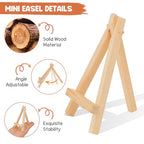 WOWOSS 12 Pack 5" Mini Wood Display Easel, Natural Wooden Tripod Holder Stand for Displaying Small Canvases, Business Cards, Photos