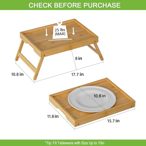 Youpehom Bed Tray Table with Folding Legs,Bamboo Breakfast in Bed for Kitchen Serving Tray,Sofa,Eating,Used As Laptop Desk Snack Tray (Bamboo, Medium) - color: Bamboo, size: Medium