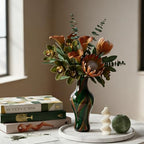 Handblown Art Glass Vase, 12.4" Tall Heavy Duty Decorative Flower Vase with Unique Swirl Pattern, Modern Murano Style Mouth-Blown Bud Vase for Luxury Home Decor & Gifting (Green)