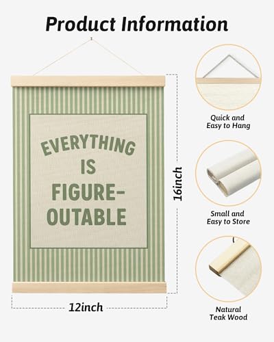 FGFK Everything Is Figureoutable Positive Affirmations Wall Art Poster Hanger Frame, Preppy Sage Green Inspirational Canvas Prints Framed Wall Decor for Office Classroom Home Bedroom, 12x16 Inch - color: Trendy Green