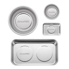GRENPRO Magnetic Tray 4-Pack | Stainless Steel Magnetic Parts Trays | 3 Inch, 6 Inch, Square & Shallow Tray Set - style: Assorted (Round, Square, Shallow)
