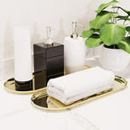 2 Pack Golden Bathroom Sink Vanity Decorative Tray, 12in Oval Trinket Storage for Dresser Counter, Stainless Steel Decor Jewelry Dish Tray, Perfume Candle Key Valet Organizer