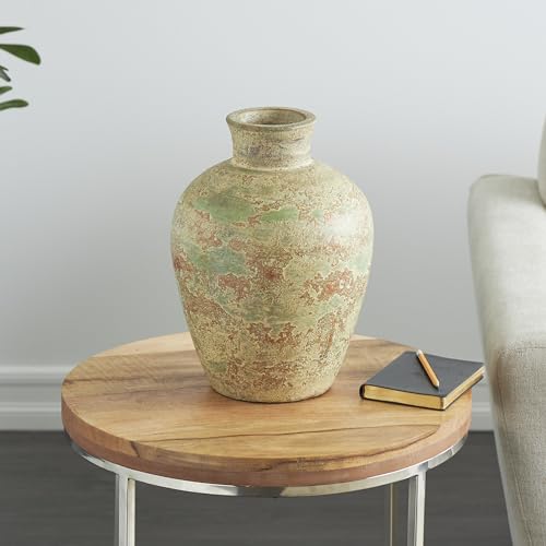 Deco 79 Ceramic Decorative Vase Antique Style Textured Centerpiece Vase with Green and Copper Accents, Flower Vase for Home Decoration 10" x 10" x 14", Brown - color: Brown, size: 10" x 10" x 14"