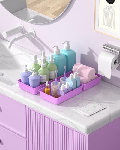 10 Pack Large Size Plastic Drawer Organizers Set, 3 Sizes Desk Drawer Organizer Trays, Storage Bins for Vanity, Makeup, Bathroom, Kitchen Utensils and Office (Purple) - color: Purple