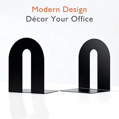 6 Pcs Metal Book Ends for Shelves, Modern Black Small Bookends Organizer, Minimalist Book Stopper & Invisible Metal Book Ends for Home Office Décor