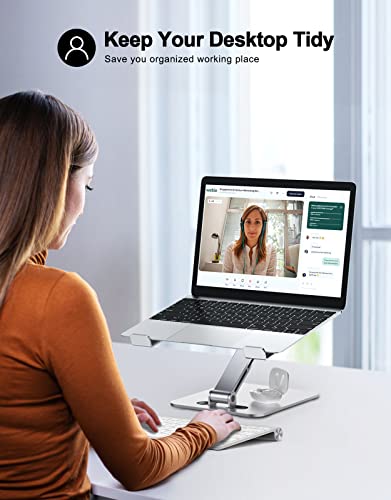 RIWUCT Foldable Laptop Stand, Height Adjustable Ergonomic Computer Stand for Desk, Aluminum Portable Laptop Riser Holder Notebook Mount Compatible with MacBook Pro Air, HP, Dell 10-16" - color: Silver