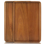 2 PCS Solid Acacia Wood Serving Trays 16 * 12 inch Rectangular Wooden Serving Platters Natural Wooden Boards for Bar Coffee Party - color: Brown, size: 16*12 inch