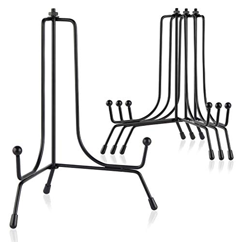 Mocoosy 4 Pack Improved Anti-Slip Plate Stands for Display, 6 Inch Plate Holder Display Stand, Picture Frame Holder Stand, Black Iron Easel Stands for Photo, Decorative Plate and Tabletop Arts - size: 6 Inch
