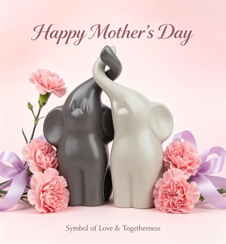 QINJIEJIE Elephant Statue Elephant Figurines Loving Gifts for Women Couples Ivory Wedding Anniversary Modern Ceramic Elephants Sculpture Lucky Elephants Ornament in Love - color: Beige & Grey