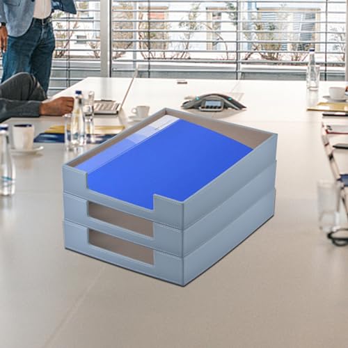 Leather Letter Tray,Stackable File Document Tray,Desk Organizer for Office Supplies,A4 Paper Case Rack,Desktop Organization,Pen Mail Magazine Storage Box (Grey) - color: Gray