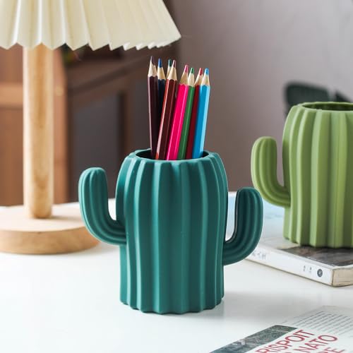 Silicone Pen Holder Cactus Pencil Holder Cute Pens Cup for Desk for Kids Office Decor Desk Accessories Pen Pot Desk Organizer (Dark Green,2 Pack) - color: Dark Green,2 Pack