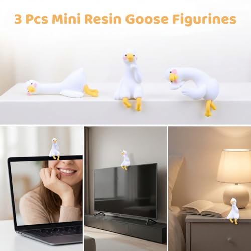 Mini Resin Goose Figurines, 3PCS Cute Goose Figurines for Computer Monitor, Car Dashboard, Office Desk, Stress Relief & Anxiety Relief Gifts, Funny Desk Buddy, Cool Desk Accessories