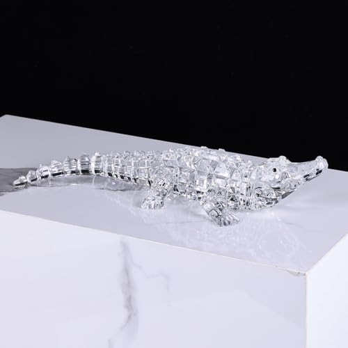 Acrylic Alligator Statue – Clear Crystal Glass Style Crocodile Figurine, Modern Luxury Art Collectible Sculpture for Living Room, Home and Office Table Decor & Housewarming Gift (White) - color: White